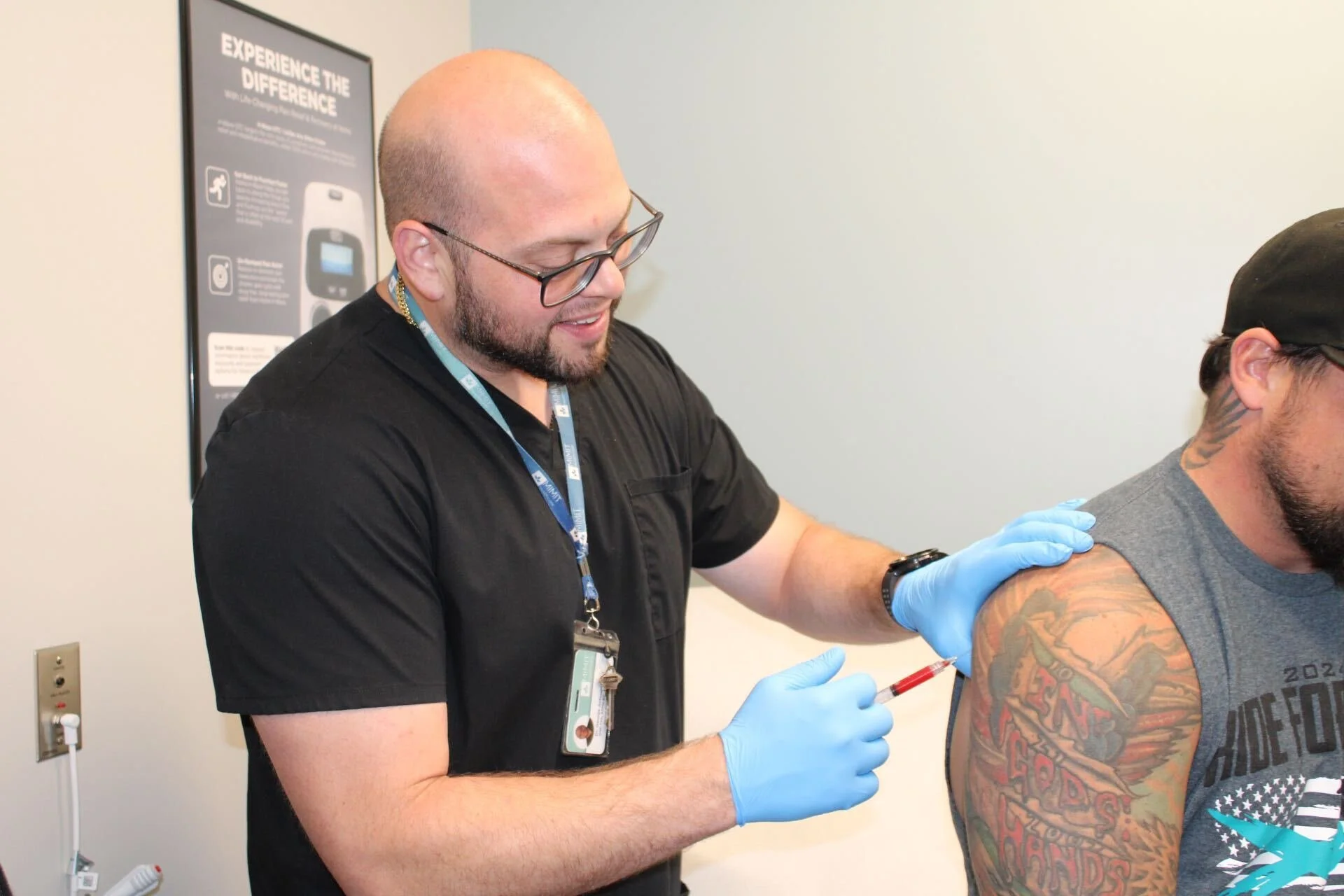 Clinician preparing platelet rich fibrin injection for treatment at Arogya Medical in Chicago 