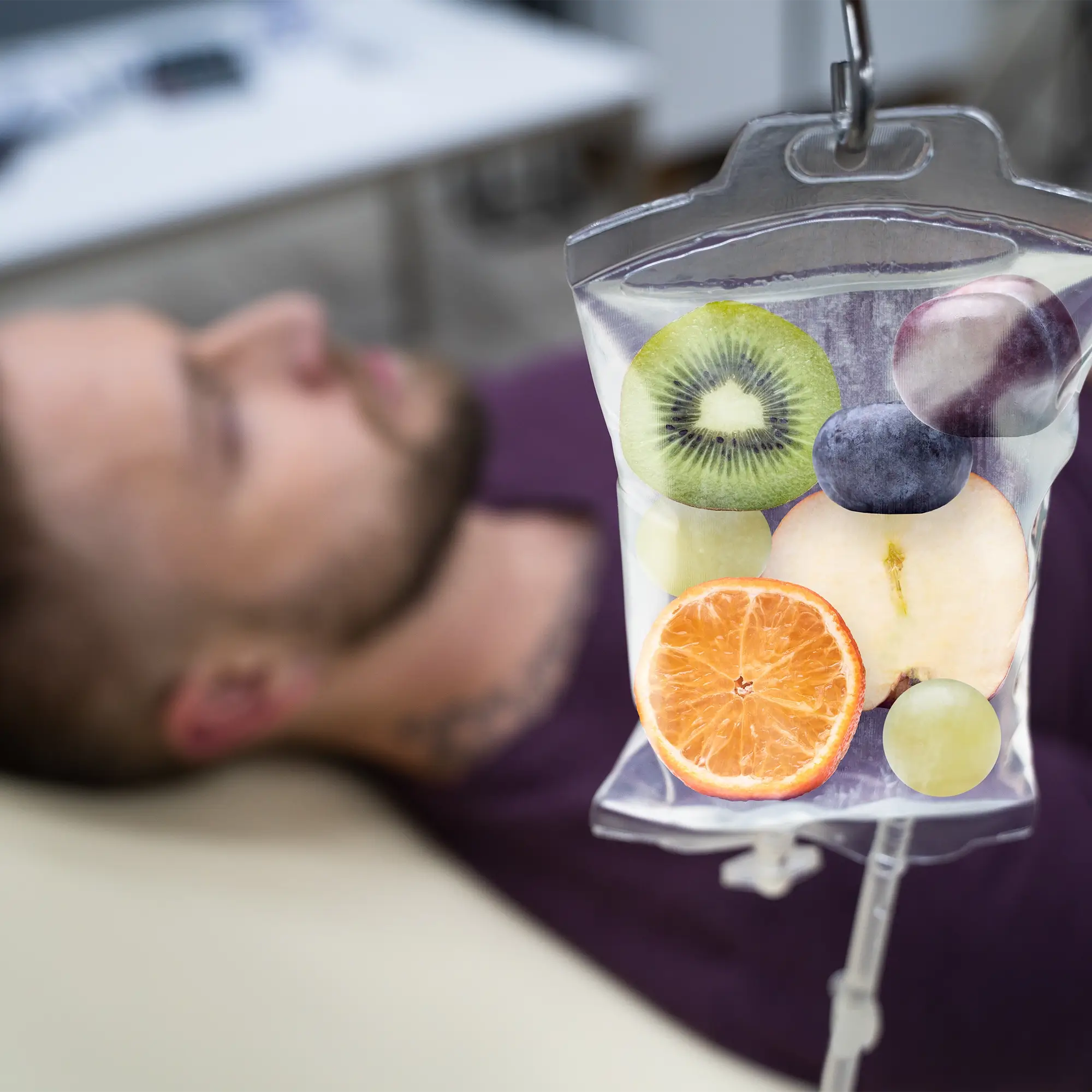 Patient relaxing with IV drip and citrus infused fluids during IV therapy session in Chicago 